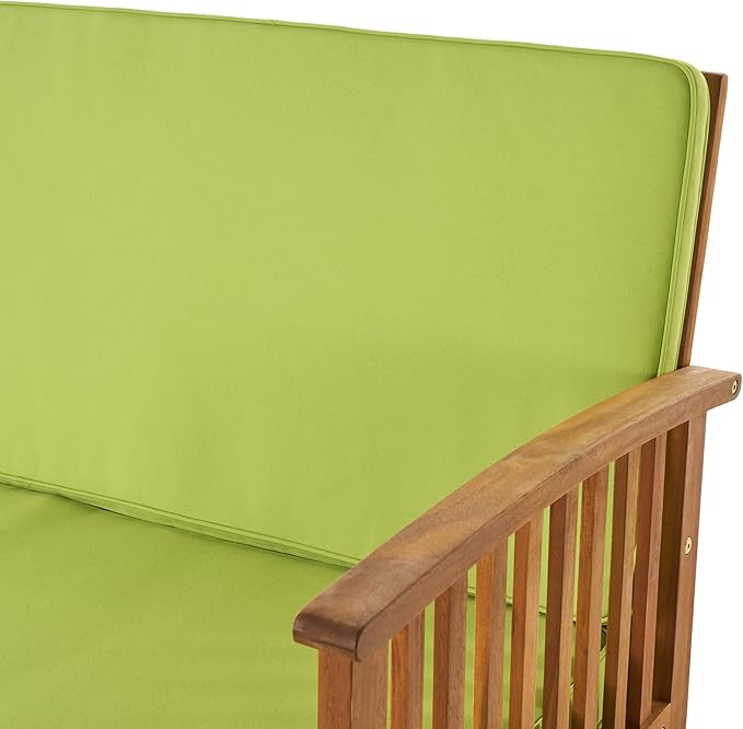 Christopher Knight Home Carolina Outdoor Acacia Wood Sofa Set with Water Resistant Cushions, 4-Pcs Set, Brown Patina / Light Green