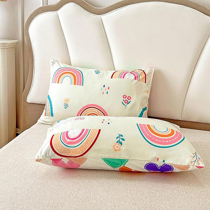 Btargot Lightweight Soft 3 Piece Rainbow Comforter Set with 2 Pillow Covers, Cartoon Love Hearts Flowers and Grass Bedding Set for Girls Boys Kids, Twin Multi-Color