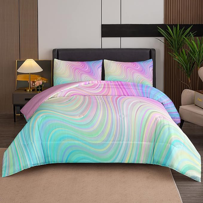 Bodhi Tie Dye Marbling Comforter Colorful Marble Teen Girl Bedding Set Watercolor Pastel Pink Blue Purple Comforter Set Marble Abstract Kids Bedding Set 2 Piece Bright Girly Comforter (Twin)