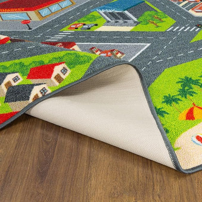 KC CUBS Road Play Map City Car Vehicle Traffic Educational Learning & Fun Game Area Non Slip Boy & Girl Kids Rug Carpet for Children Bedroom, Toddler Classroom & Baby Playroom Mat, Playtime Activity