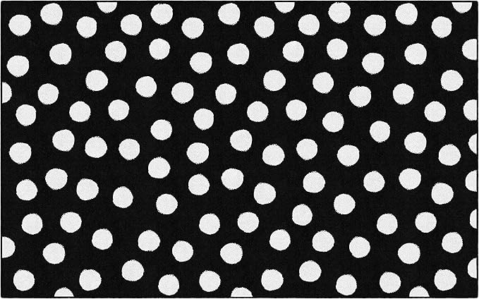 Flagship Carpets Schoolgirl Style Picasso Painted Dots Classroom Area Rug for Indoor Classroom Learning or Kid Bedroom Educational Play Mat, 7'6"x12', Black