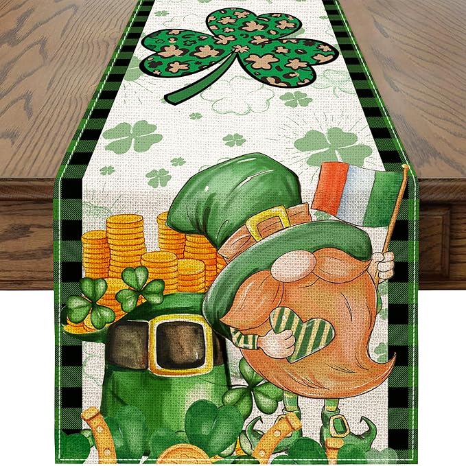 St Patricks Day Table Runner 72 Inches Long Gnome Shamrock Table Runner Happy Saint Patrick’s Day Decor for Kitchen Dining Table Home Party Decorations