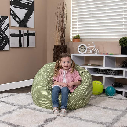 Flash Furniture Dillon Small Bean Bag Chair for Kids and Teens, Foam-Filled Beanbag Chair with Machine Washable Cover, Green Polka Dot