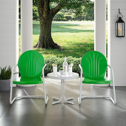 Crosley Furniture KO10004GR Griffith 3-Piece Retro Metal Outdoor Seating Set with Table and 2 Chairs, Grasshopper Green