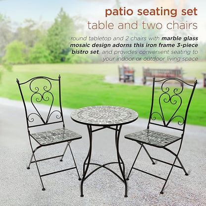 Alpine Corporation Alpine Marbled Glass Mosaic Bistro Set, Onesize, Black/Gray