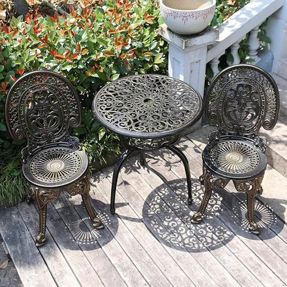Patio Bistro Set.Rust-Resistant Cast Aluminum Bistro Table Set with Umbrella Hole for Backyard (Crown Copper)