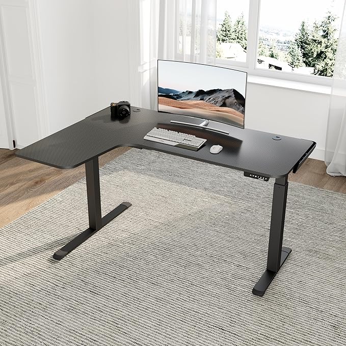 EUREKA ERGONOMIC Standing Desk L Shaped, 60 Inch Gaming Desk Electric Height Adjustable Dual Motor Rising Sit Stand Up Corner Desk for Computer Home Office, Smart Memory Preset Mousepad, Large, Left