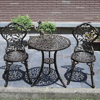 Patio Bistro Set.Rust-Resistant Cast Aluminum Bistro Table Set with Umbrella Hole for Backyard (Leaf DESIGNCOPPER)