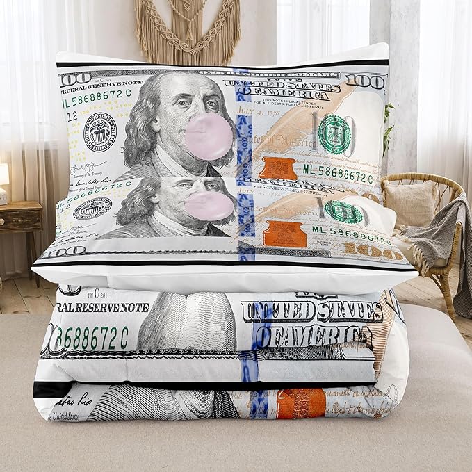 Tailor Shop Money Comforter Sets Queen Size Money Bedding Sets for Boys Kids Teens Money 100 Dollar Bill Comforter Sets Quilt Set All Season with 1 Comforter 2 Pillowcases……