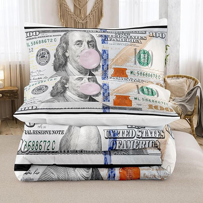 Tailor Shop Money Comforter Sets for Boys Kids Teens Money Bedding Sets Full Size Money 100 Dollar Bill Comforter Sets Quilt Set All Season with 1 Comforter 2 Pillowcases……