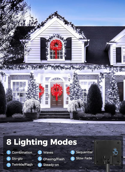 Solar String Lights Outdoor, 2 Pack Total 144FT 400 LED Solar Powered String Lights with 8 Lighting Modes, Waterproof Solar Patio Lights, Solar String Lights for Outside Tree Balcony, Pure White