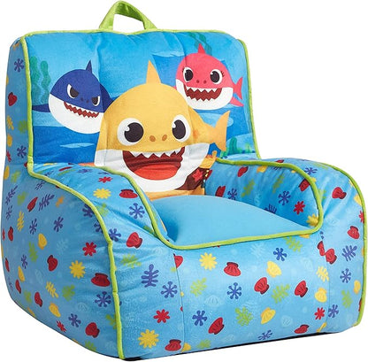 Idea Nuova Baby Shark Kids Mink Plush Bean Bag Chair with Piping & Top Carry Handle, Large