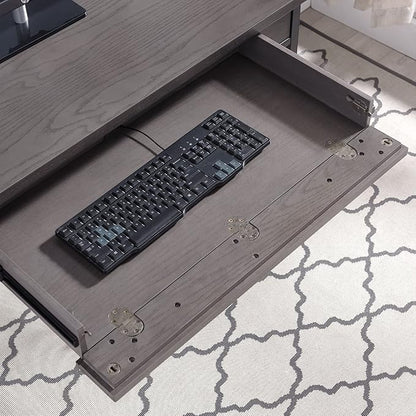Leick Home 23400 Chisel & Forge Writing Computer Desk with Drop Front Keyboard Drawer, Smoke Gray and Matte Black