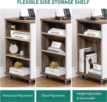 YITAHOME File Cabinet with Charging Station, Mobile Lateral Filing Cabinet with Lock for Home Office, Printer Stand with Open Storage Shelf, Fits A4, Letter, Legal Size Files, Grey Wash & White