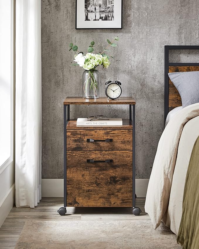 VASAGLE Lateral File Cabinet with Open Shelves and Drawer Mobile Filing Cabinet with Wheels