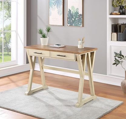 OSP Home Furnishings Jericho Rustic 42 Inch Writing Desk with 2 Drawers and Burnished Decorative Hardware, Antique White