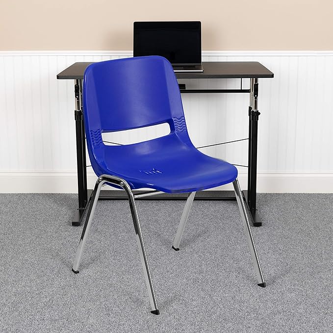 Flash Furniture HERCULES Series 661 lb. Capacity Navy Ergonomic Shell Stack Chair with Chrome Frame and 16'' Seat Height