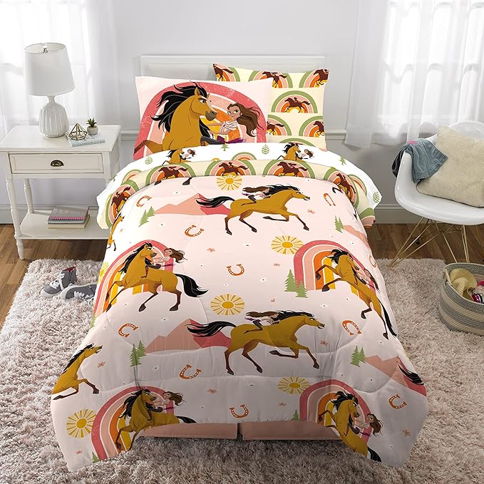 Franco Kids Bedding Super Soft Comforter and Sheet Set with Sham, 5 Piece Twin Size, Spirit Riding Free