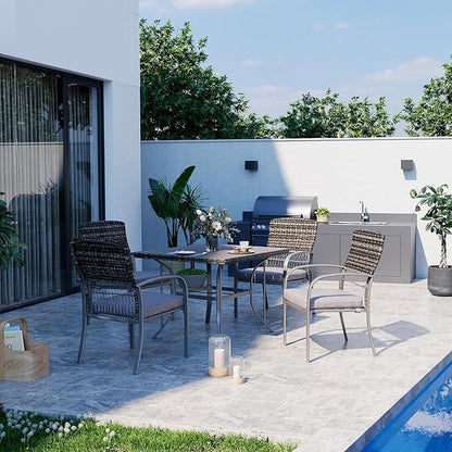 Pamapic Patio Table and Chairs Set, All-Weather Rattan Outdoor Table and Chairs with Removable Waterproof Cushions, Plastic-Wood Patio Dining Set for 4 with Umbrella Hole(Gray)