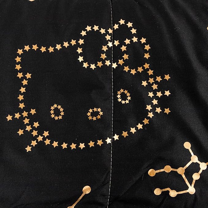 Jay Franco Hello Kitty Stars Full Comforter Set - 7 Piece Bedding includes Sheet Set & Pillow Covers - Super Soft Zodiac Black & Gold Bedding