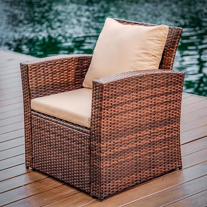 Nestl Wicker Outdoor Furniture Set - 4 Piece Patio Set (Brown/Beige)