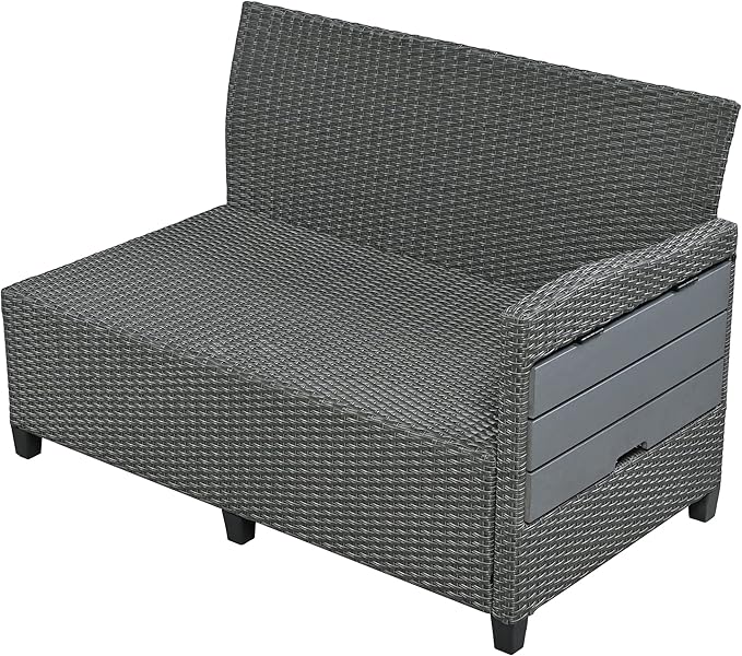 5-Piece Outdoor Patio Furniture Set with Dining Table&Bench, All-Weather PE Wicker Sofa w/2 Extendable SideTables&Cushions&Washable Covers, Rattan Conversation Couch for Backyard Yard, Gray