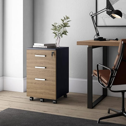 Lazio File Cabinet with Lock - Filing Cabinet for Home and Office - 3 Drawer Small Rolling File Cabinet -Wood Printer Stand with Storage for A4 Size/Legal Documents, File Folders (Cass Walnut/Black)