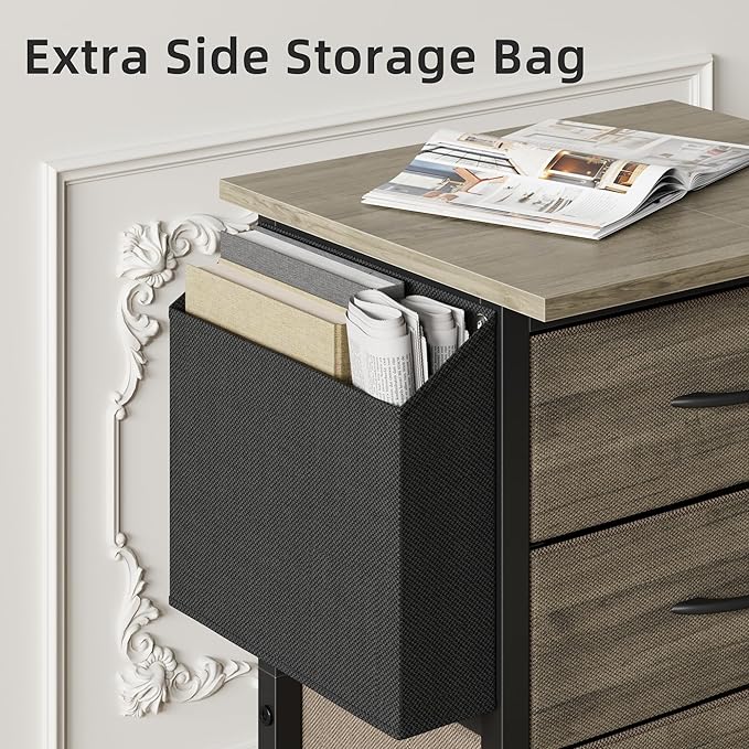 3 Drawer File Cabinet with 18'' Extended Board, Fabric Drawer, Mobile Filing Cabinet Fits A4/Letter Size Files, Rolling Printer Stand with Storage Bag, File Cabinet for Home Office, Grey