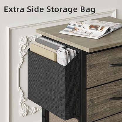 3 Drawer File Cabinet with 18'' Extended Board, Fabric Drawer, Mobile Filing Cabinet Fits A4/Letter Size Files, Rolling Printer Stand with Storage Bag, File Cabinet for Home Office, Grey