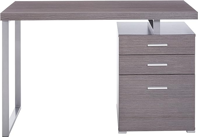 Monarch Specialties Left or Right Facing 47-Inch Modern Home Office Computer Study Writing Desk with Filing Drawer, 48"L, Grey & Silver