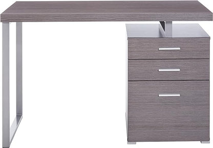 Monarch Specialties Left or Right Facing 47-Inch Modern Home Office Computer Study Writing Desk with Filing Drawer, 48"L, Grey & Silver