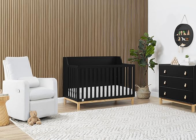 babyGap by Delta Children Oxford 6-in-1 Convertible Crib TrueSleep 2-Stage Deluxe Crib and Toddler Mattress (Bundle), Ebony/Natural
