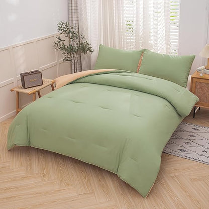 NINENINE King Comforter Set Sage Green Bedding Light Green Comforter Set Comforter Set for Women Men Solid Color Camel Green Comforter Sets with 1 Comforter 2Pillowcases