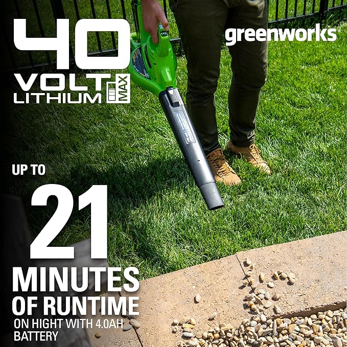 Greenworks 40V (185 MPH / 340 CFM / 75+ Compatible Tools) Cordless Brushless Leaf Blower / Vacuum, Tool Only