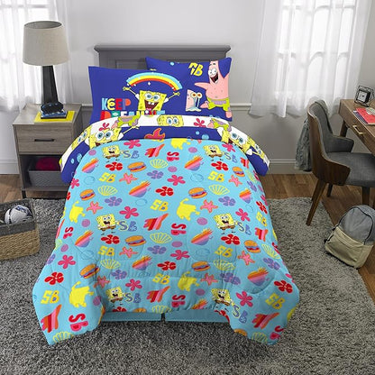 Franco Kids Bedding Super Soft Comforter and Sheet Set with Sham, 5 Piece Twin Size, Spongebob Squarepants