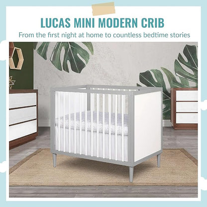 Lucas Mini Modern Crib with Rounded Spindles, 39"L x 25.5"W x 33"H