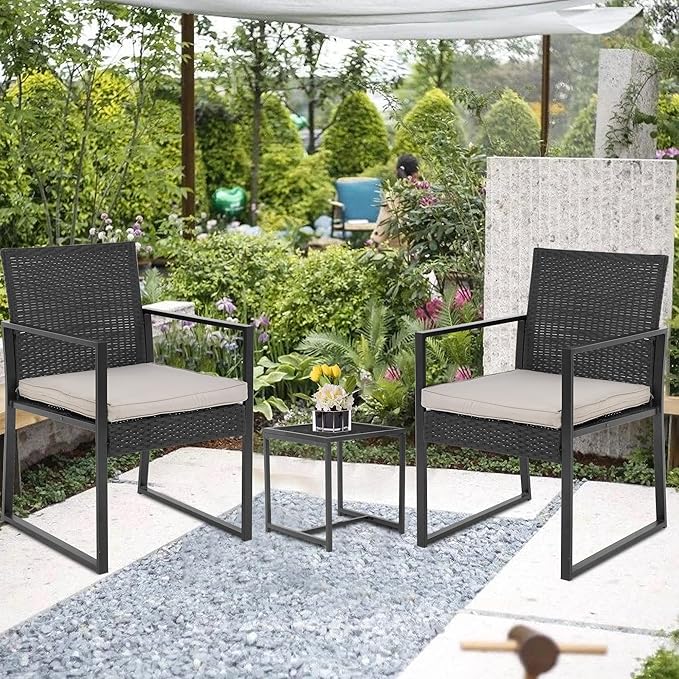 FDW Wicker Patio Furniture 3 Piece Patio Set Chairs Bistro Set Outdoor Rattan Conversation Set for Backyard Porch Poolside Lawn