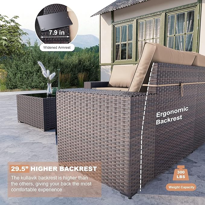 Kullavik 12PCS Outdoor Patio Furniture Set PE Wicker Rattan Sectional Sofa Patio Conversation Sets,Sand