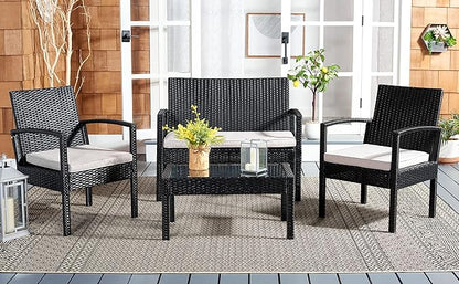 SAFAVIEH Outdoor Collection PAT7507 Conversation Set, Black/Light Grey