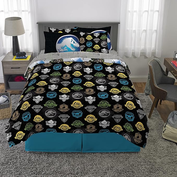 Franco Kids Bedding Super Soft Comforter and Sheet Set with Sham, 7 Piece Full Size, Jurassic World