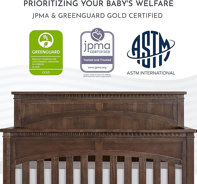 Evolur Santa Fe 5-in-1 Convertible Crib in Antique Brown, Greenguard Gold Certified, Features 3 Mattress Heights, Wooden Nursery and Bedroom Furniture, Baby Crib