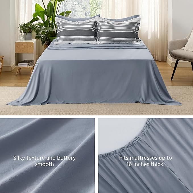 Bedsure Bed in a Bag King 7 Pieces - Striped Beddding sets, King Comforter Sets with Comforter, Fitted Sheet, Flat Sheet, Pillowcase & Shams