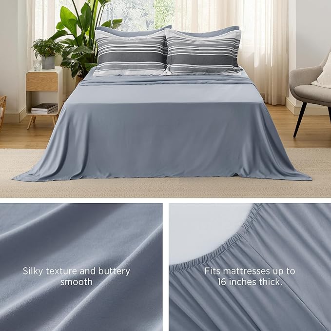 Bedsure Bed in a Bag Queen 7 Pieces - Striped Beddding sets, Queen Comforter Sets with Comforter, Fitted Sheet, Flat Sheet, Pillowcase & Shams