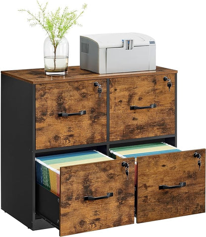 VASAGLE 4-Drawer File Cabinet, Filing Cabinet for Home Office, Printer Stand, with 4 Lockable Drawers, Adjustable Hanging Rail, for A4 and Letter-Size Files, Rustic Brown UOFC062B01