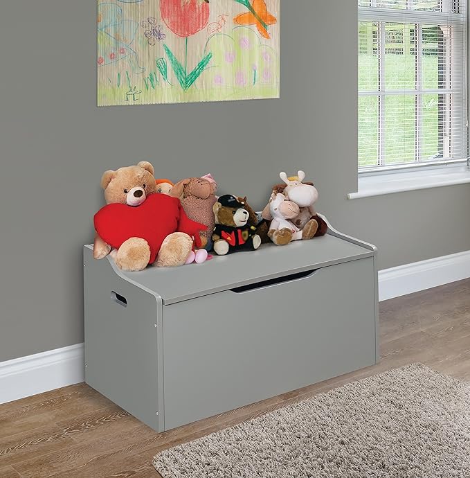 Badger Basket Kid's Wooden Toy Box and Storage Bench Seat with Safety Hinge - Gray