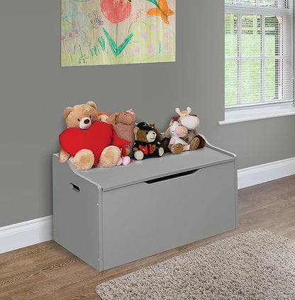Badger Basket Kid's Wooden Toy Box and Storage Bench Seat with Safety Hinge - Gray