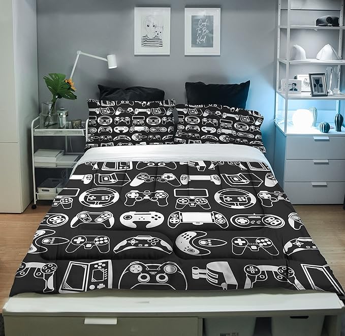Sunnycitron Gamer Comforter Set for Boys Gaming Bed Comforter Sets Gamer Bedding Sets Boys Gaming Comforter Sets Full Size Bed Set Teen Boy Room Decor,1 Comforter 2 Pillowcases