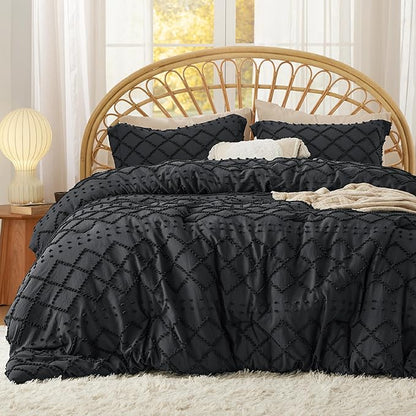 Bedsure King Size Comforter Set - Black Comforter, Boho Tufted Shabby Chic Bedding Comforter Set, 3 Pieces Farmhouse Bed Set for All Seasons, Fluffy Soft Bedding Set with 2 Pillow Shams