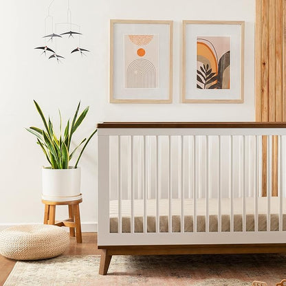 Babyletto Scoot 3-in-1 Convertible Crib with Toddler Bed Conversion Kit in White and Natural Walnut, Greenguard Gold Certified