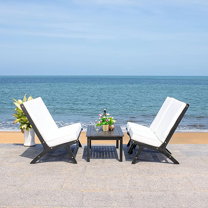 SAFAVIEH Outdoor Collection PAT7044 Conversation Set, Black/Beige